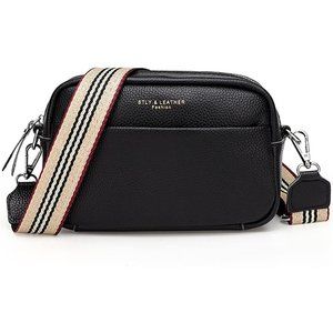 Women Black Leather Shoulder Trendy Design Top Zip Camera Bag